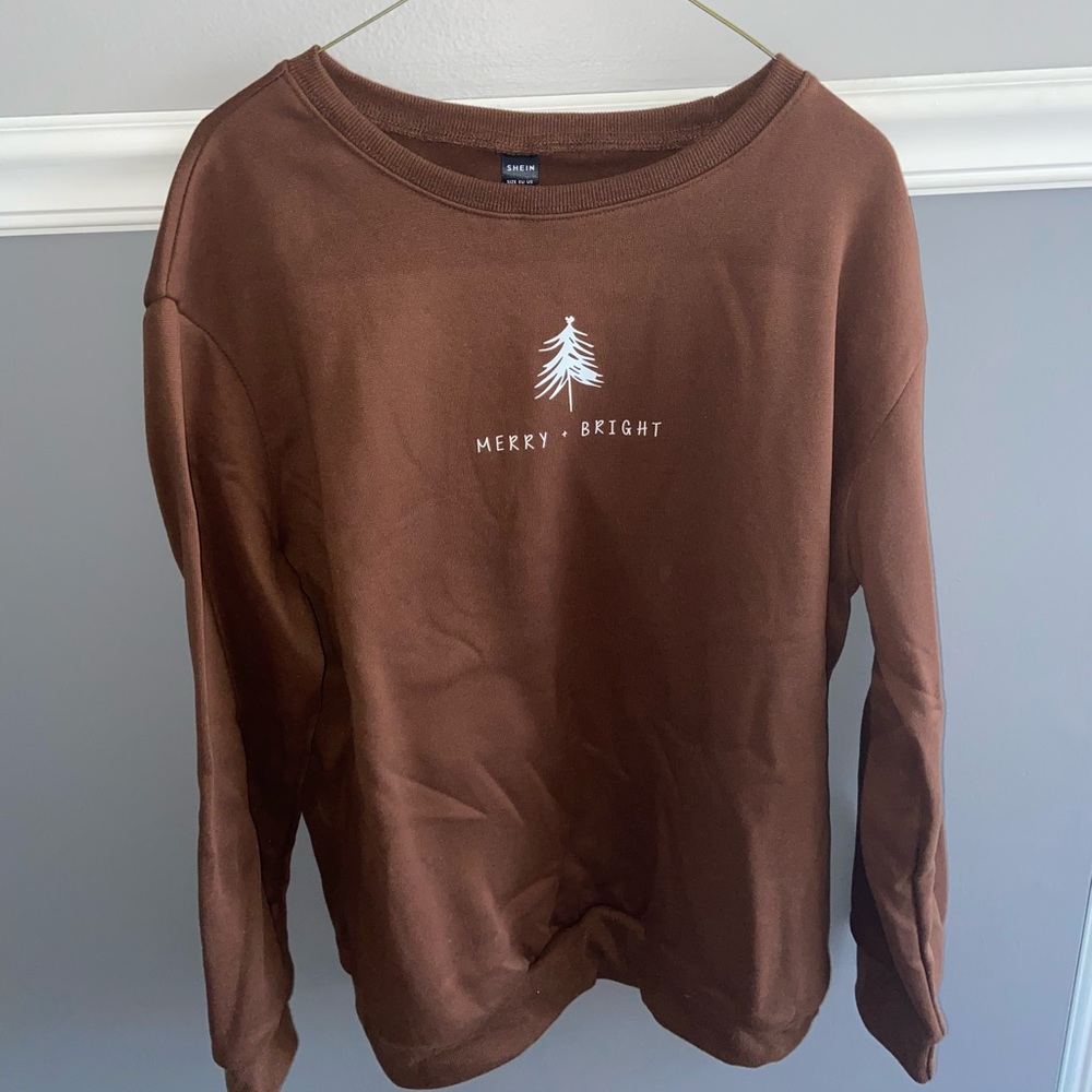 Chocolate brown Merry and Bright Christmas crewneck sweatshirt SHEIN size L